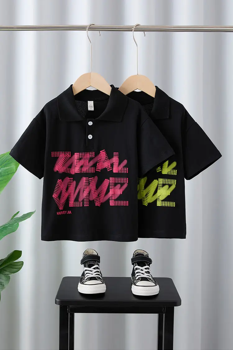 Boys Black Short Sleeve T-Shirt Medium Large Korean Style — feature 25