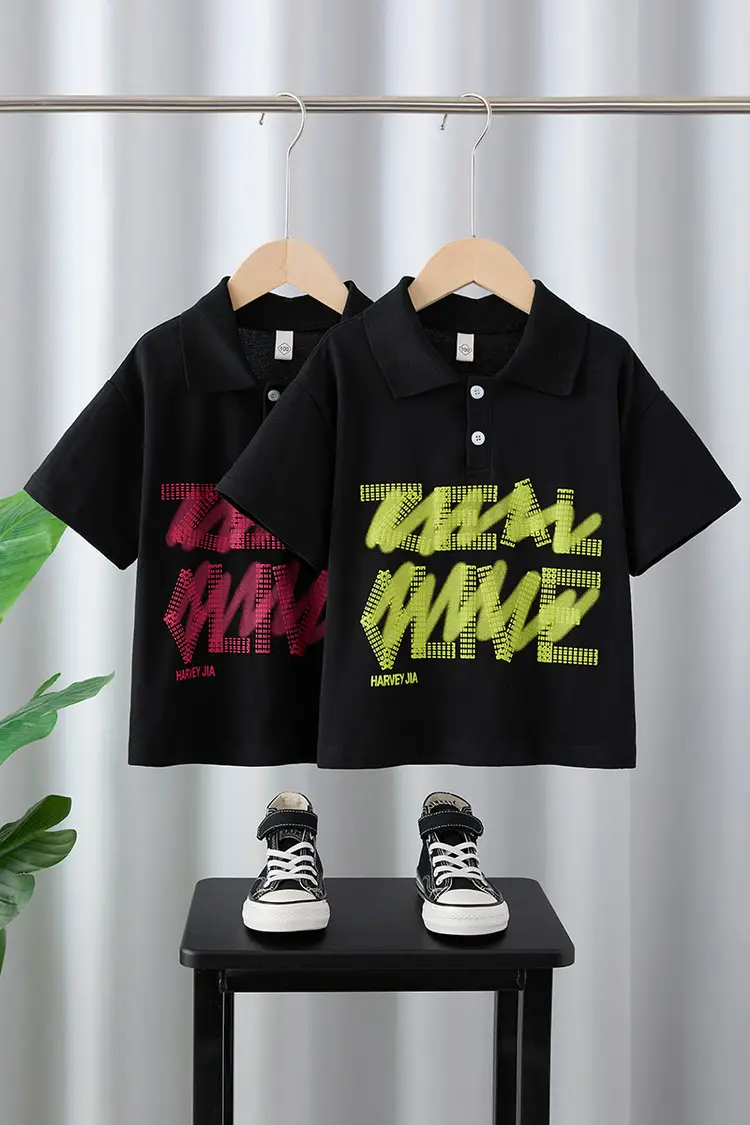 Boys Black Short Sleeve T-Shirt Medium Large Korean Style — feature 26