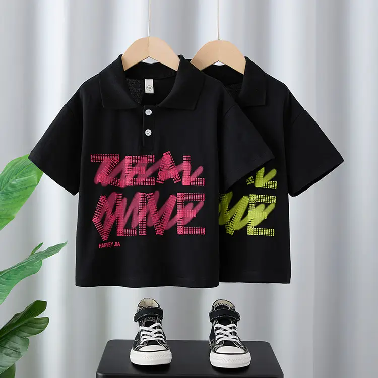 Boys Black Short Sleeve T-Shirt Medium Large Korean Style — feature 39