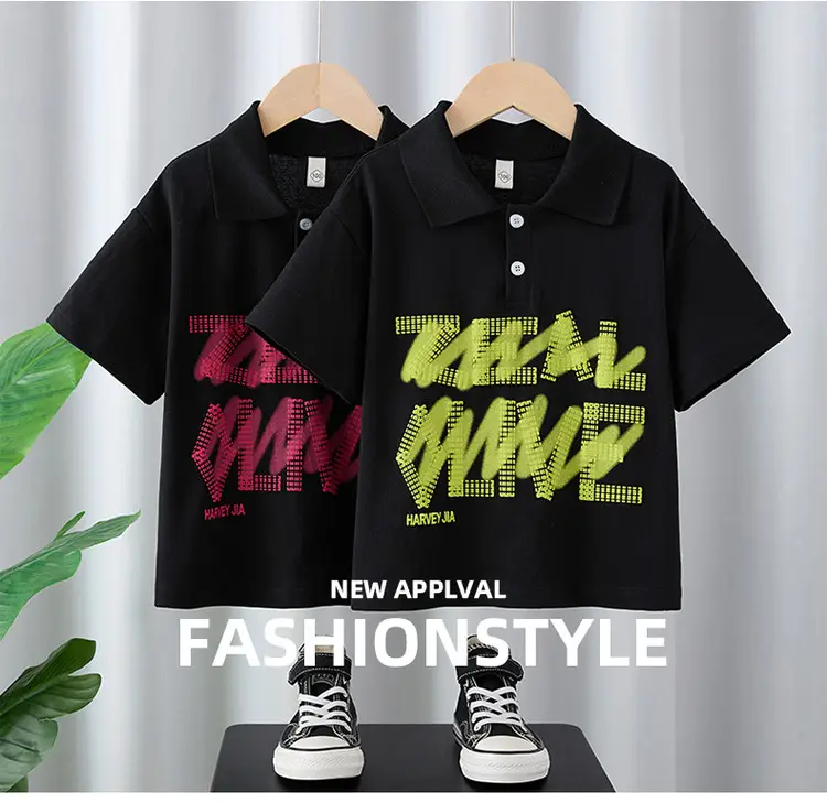 Boys Black Short Sleeve T-Shirt Medium Large Korean Style — feature 4
