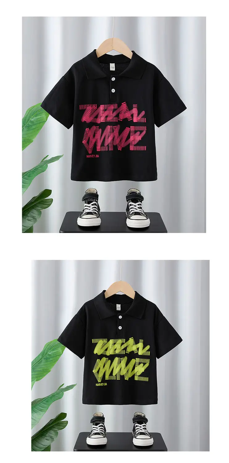 Boys Black Short Sleeve T-Shirt Medium Large Korean Style — feature 6
