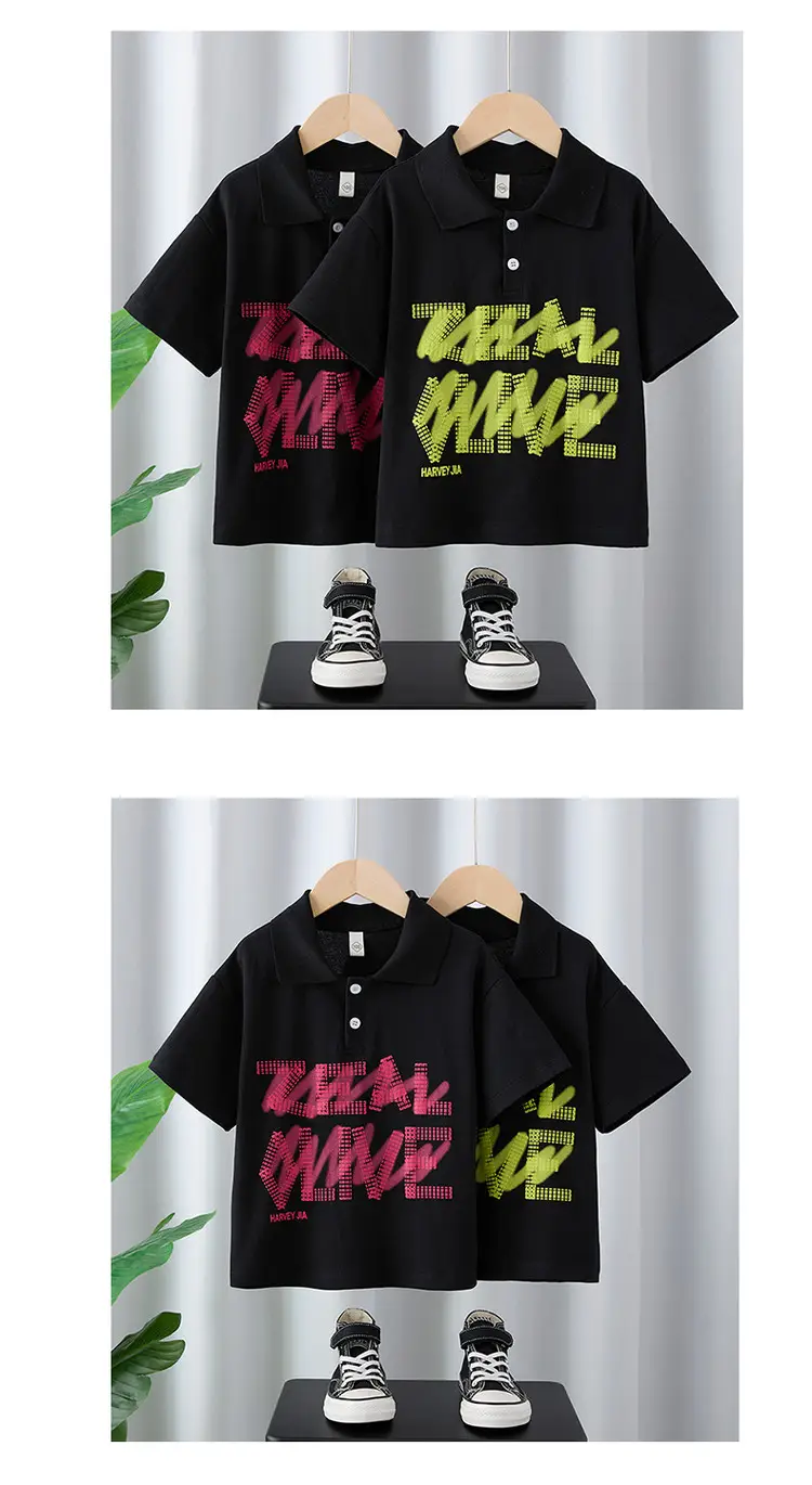 Boys Black Short Sleeve T-Shirt Medium Large Korean Style — feature 7