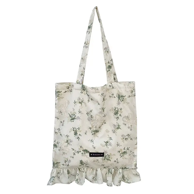 Japanese Floral Tote Bag Women Summer White - Image 7