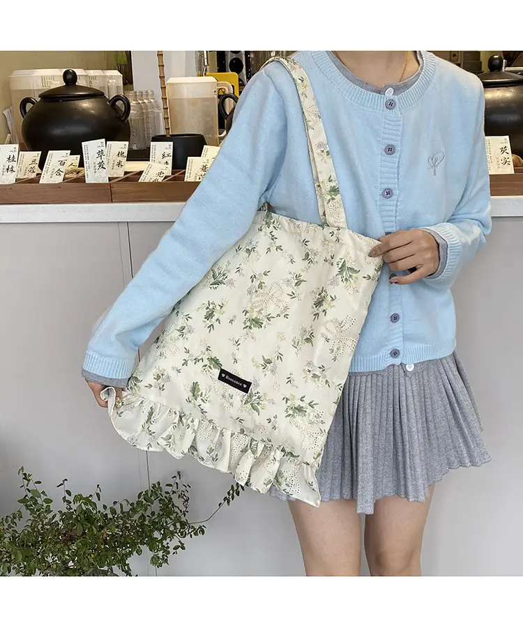 Japanese Floral Tote Bag Women Summer White — feature 11