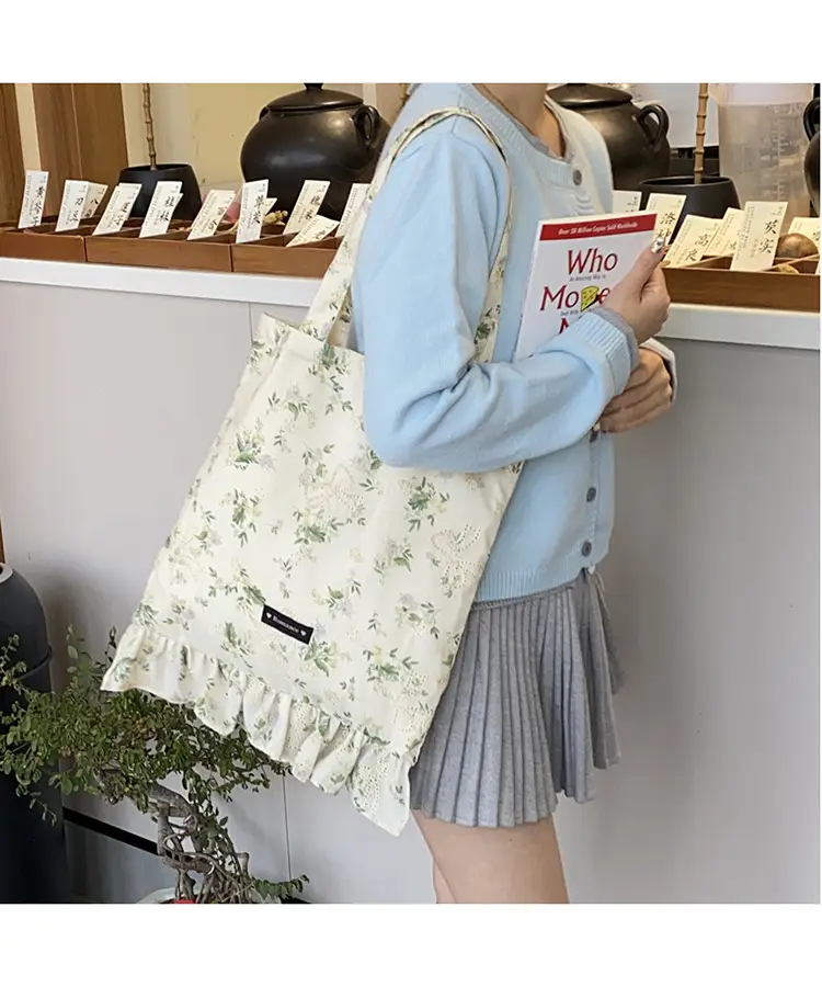 Japanese Floral Tote Bag Women Summer White — feature 14