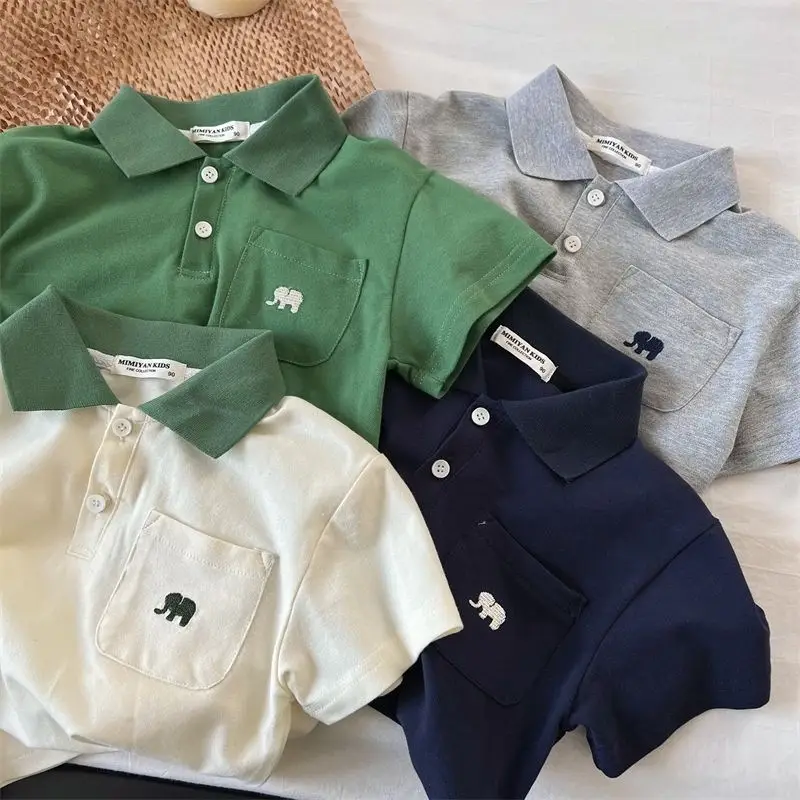 Boys' Embroidered Polo Shirt Green Blue White Medium Small - Image 4