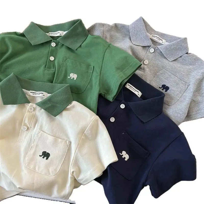 Boys' Embroidered Polo Shirt Green Blue White Medium Small - Image 6