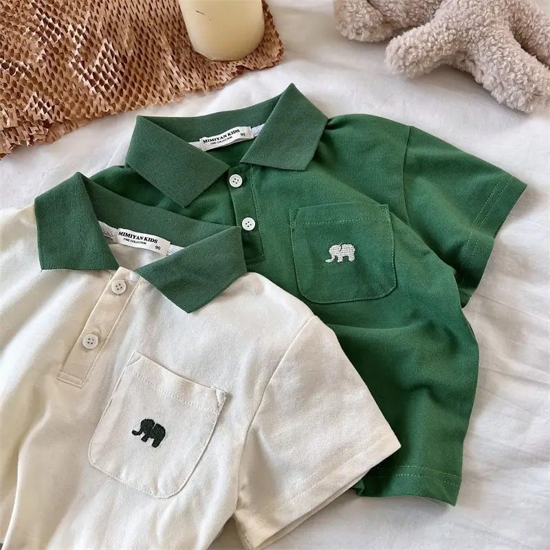 Boys' Embroidered Polo Shirt Green Blue White Medium Small — feature 16