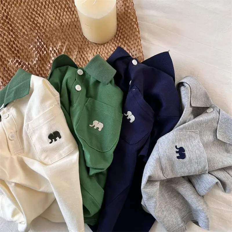 Boys' Embroidered Polo Shirt Green Blue White Medium Small — feature 18