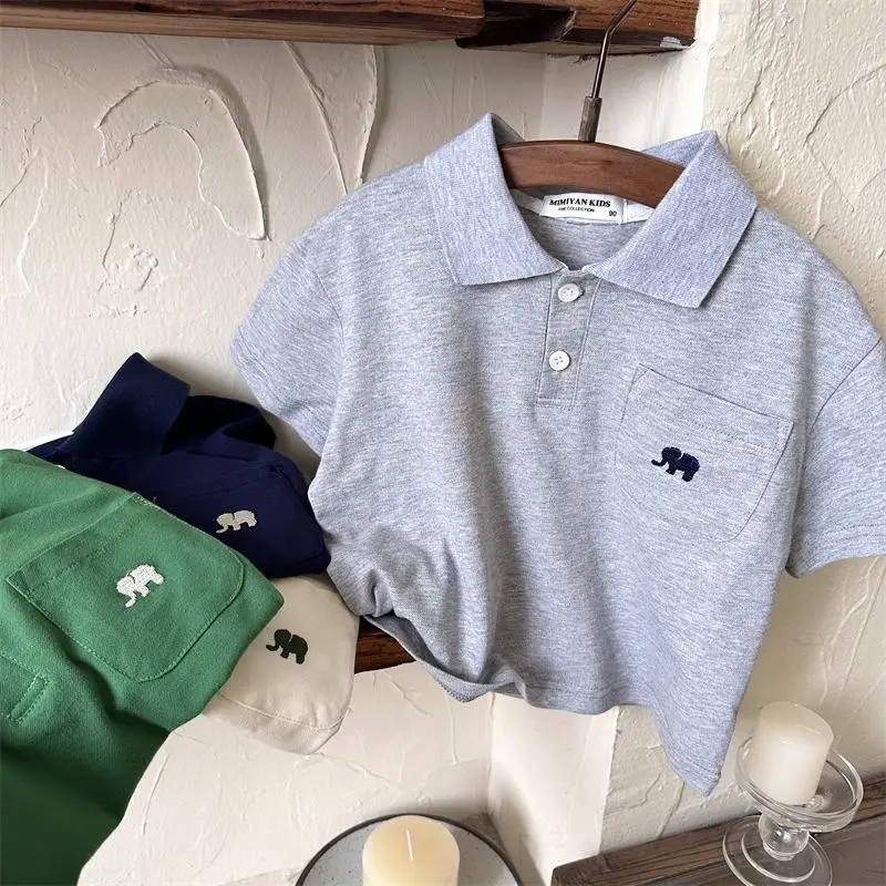 Boys' Embroidered Polo Shirt Green Blue White Medium Small — feature 20