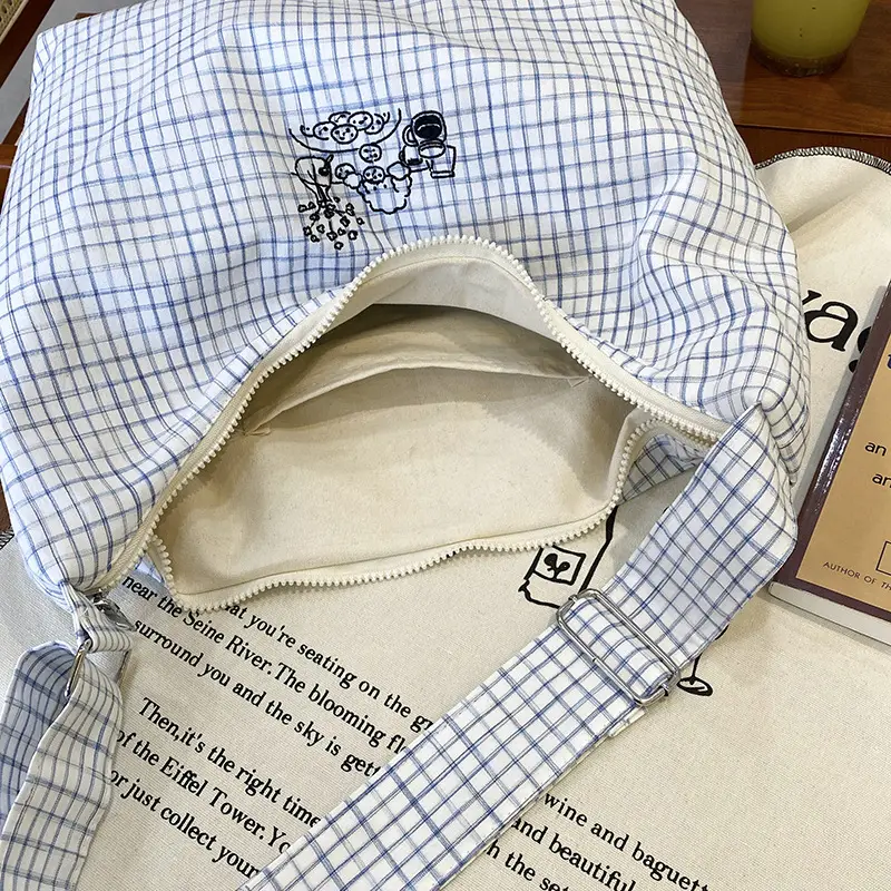Vintage Plaid Shoulder Bag Women's Fashionable Lazy Windsurfing Cloth Bag Crossbody Casual Large Capacity Commuter Tote Bag - Image 7
