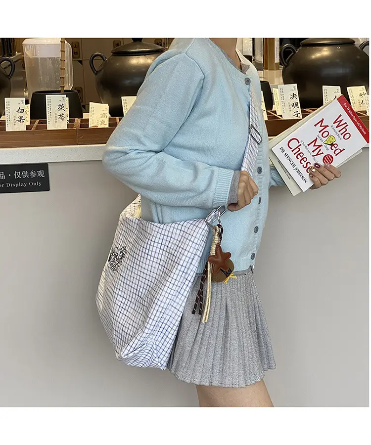Vintage Plaid Shoulder Bag Women's Fashionable Lazy Windsurfing Cloth Bag Crossbody Casual Large Capacity Commuter Tote Bag — feature 18