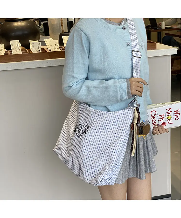 Vintage Plaid Shoulder Bag Women's Fashionable Lazy Windsurfing Cloth Bag Crossbody Casual Large Capacity Commuter Tote Bag — feature 19