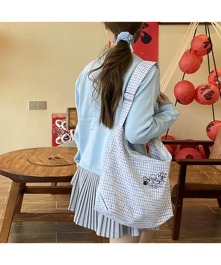 Vintage Plaid Shoulder Bag Women's Fashionable Lazy Windsurfing Cloth Bag Crossbody Casual Large Capacity Commuter Tote Bag — feature 22