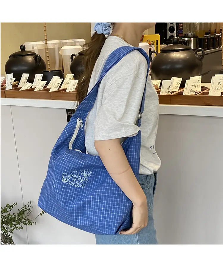 Vintage Plaid Shoulder Bag Women's Fashionable Lazy Windsurfing Cloth Bag Crossbody Casual Large Capacity Commuter Tote Bag — feature 29