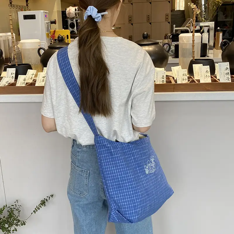 Vintage Plaid Shoulder Bag Women's Fashionable Lazy Windsurfing Cloth Bag Crossbody Casual Large Capacity Commuter Tote Bag - Image 2