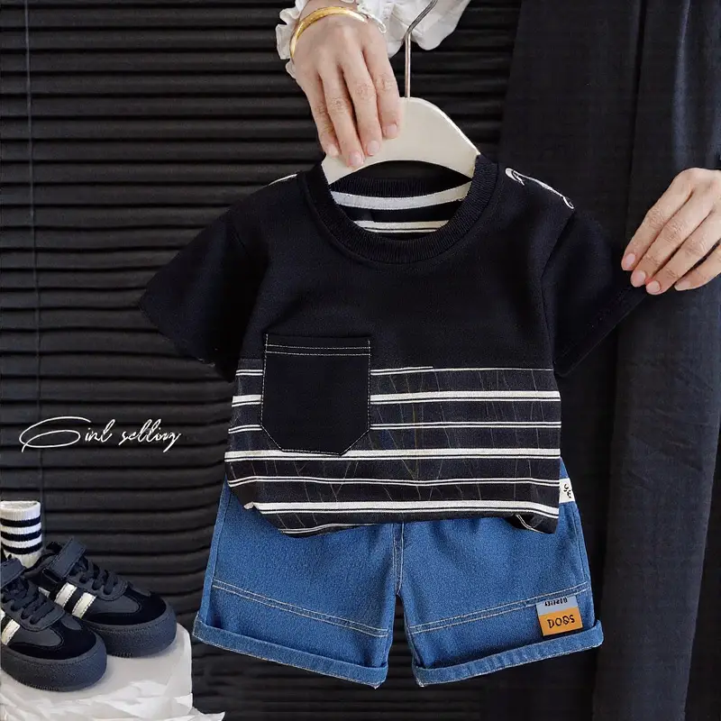 Boys 2Pc Short Sleeve Cartoon Suit Black Striped 1-5Y - Image 6