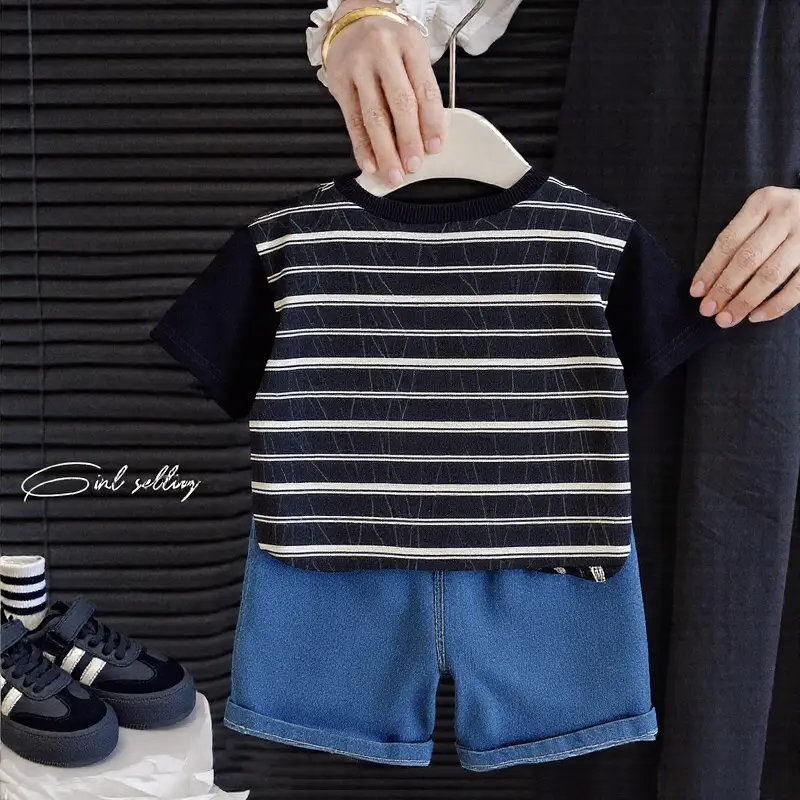 Boys 2Pc Short Sleeve Cartoon Suit Black Striped 1-5Y - Image 7
