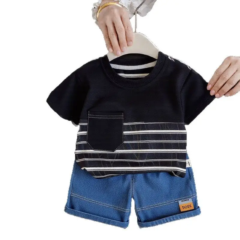 Boys 2Pc Short Sleeve Cartoon Suit Black Striped 1-5Y - Image 8