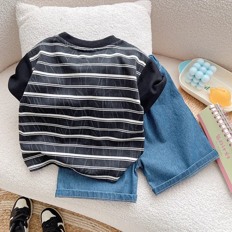 Boys 2Pc Short Sleeve Cartoon Suit Black Striped 1-5Y — feature 11
