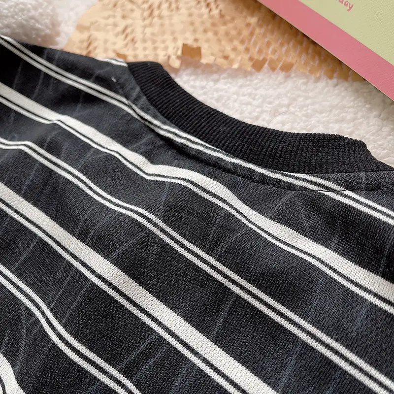 Boys 2Pc Short Sleeve Cartoon Suit Black Striped 1-5Y — feature 25