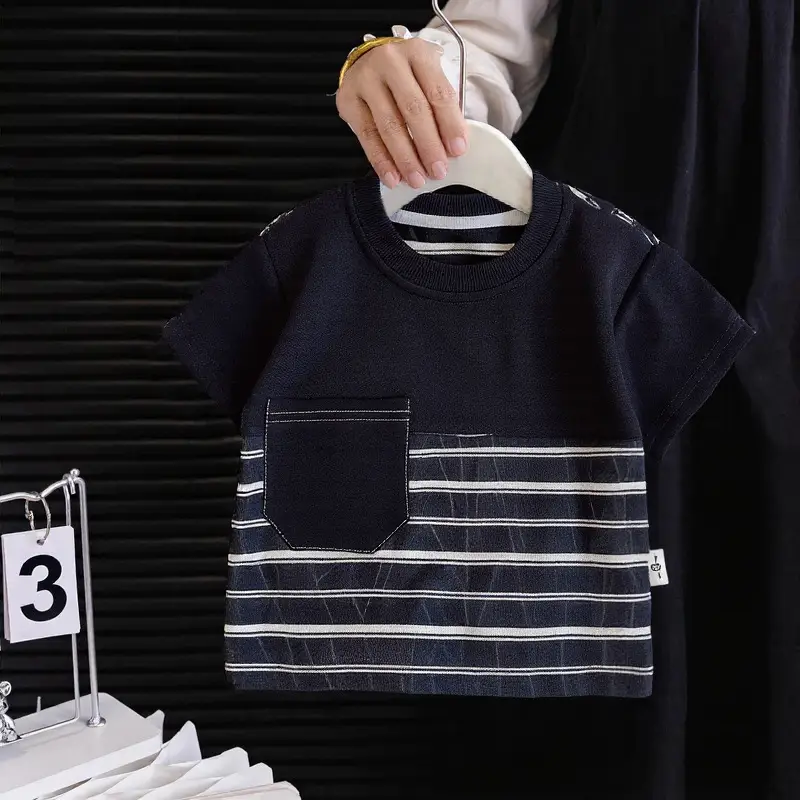 Boys 2Pc Short Sleeve Cartoon Suit Black Striped 1-5Y — feature 4