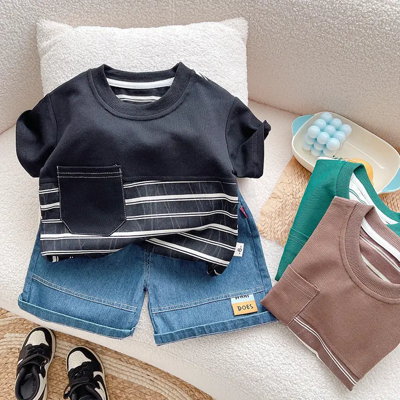 Boys 2Pc Short Sleeve Cartoon Suit Black Striped 1-5Y — feature 6