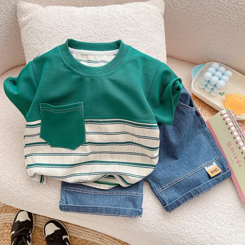 Boys 2Pc Short Sleeve Cartoon Suit Black Striped 1-5Y — feature 8