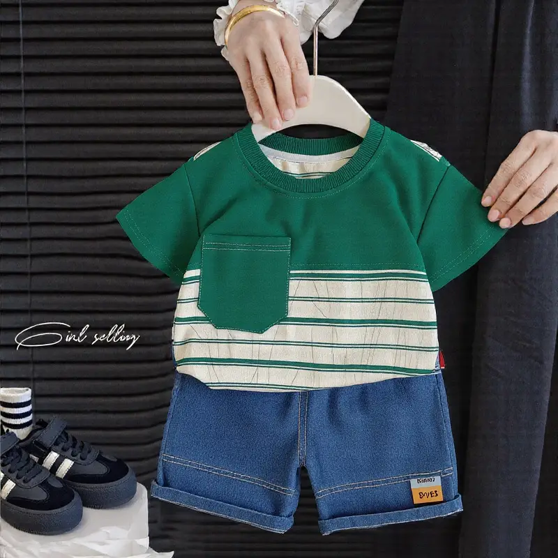 Boys 2Pc Short Sleeve Cartoon Suit Black Striped 1-5Y - Image 2