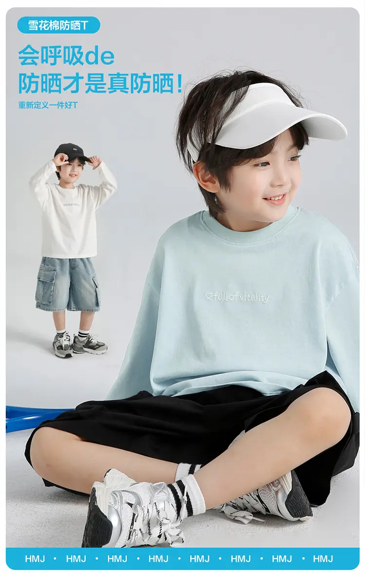 Boys Snowflake Cotton Sun Tee Long Sleeve Light Blue — feature 2
