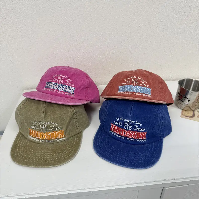 Red Vintage Washed Baseball Cap for Kids with Embroidered Letter Design - Image 3