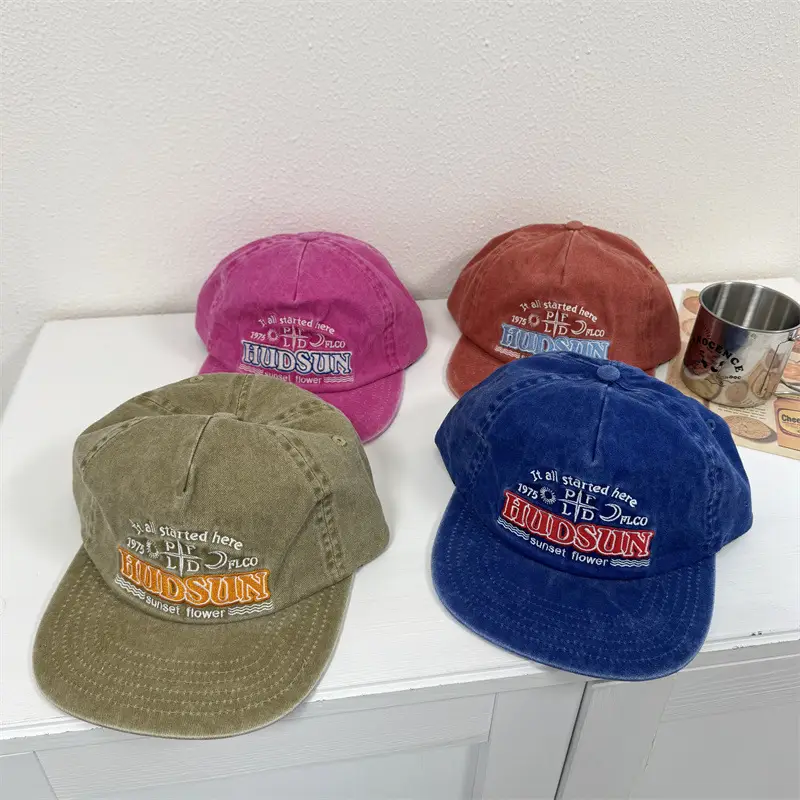 Red Vintage Washed Baseball Cap for Kids with Embroidered Letter Design - Image 4