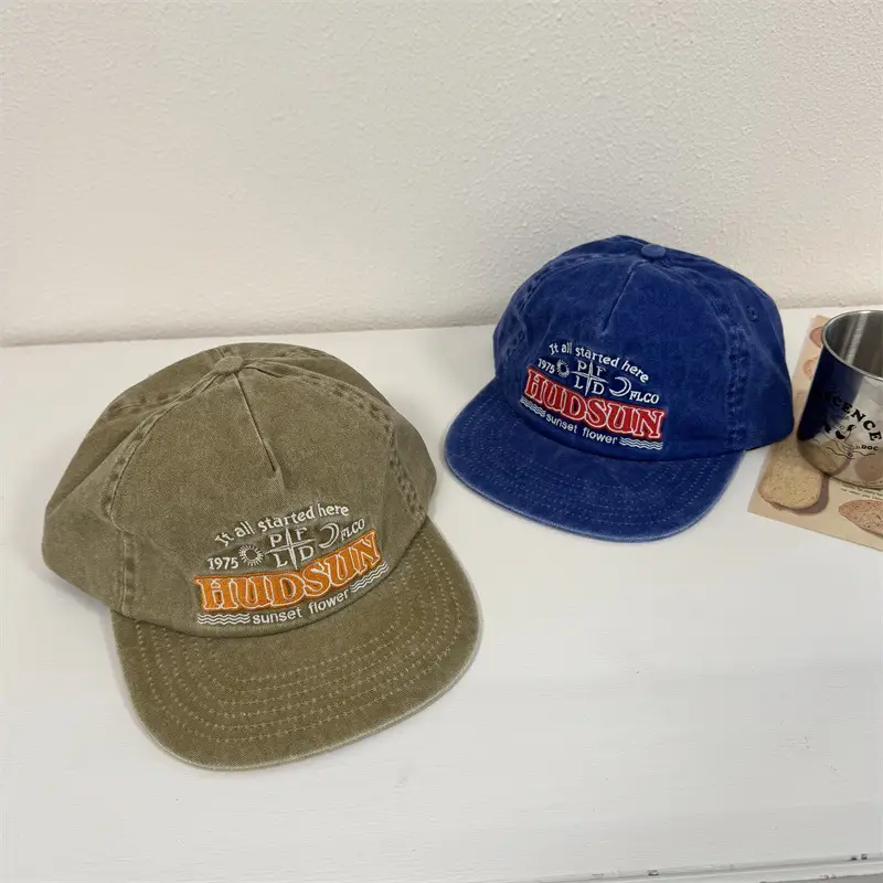 Red Vintage Washed Baseball Cap for Kids with Embroidered Letter Design - Image 6