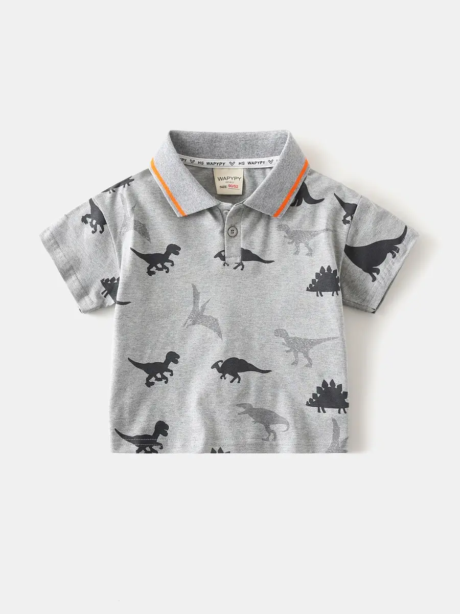 Kids Dinosaur Print Polo Shirt White 2026 Summer - Image 6