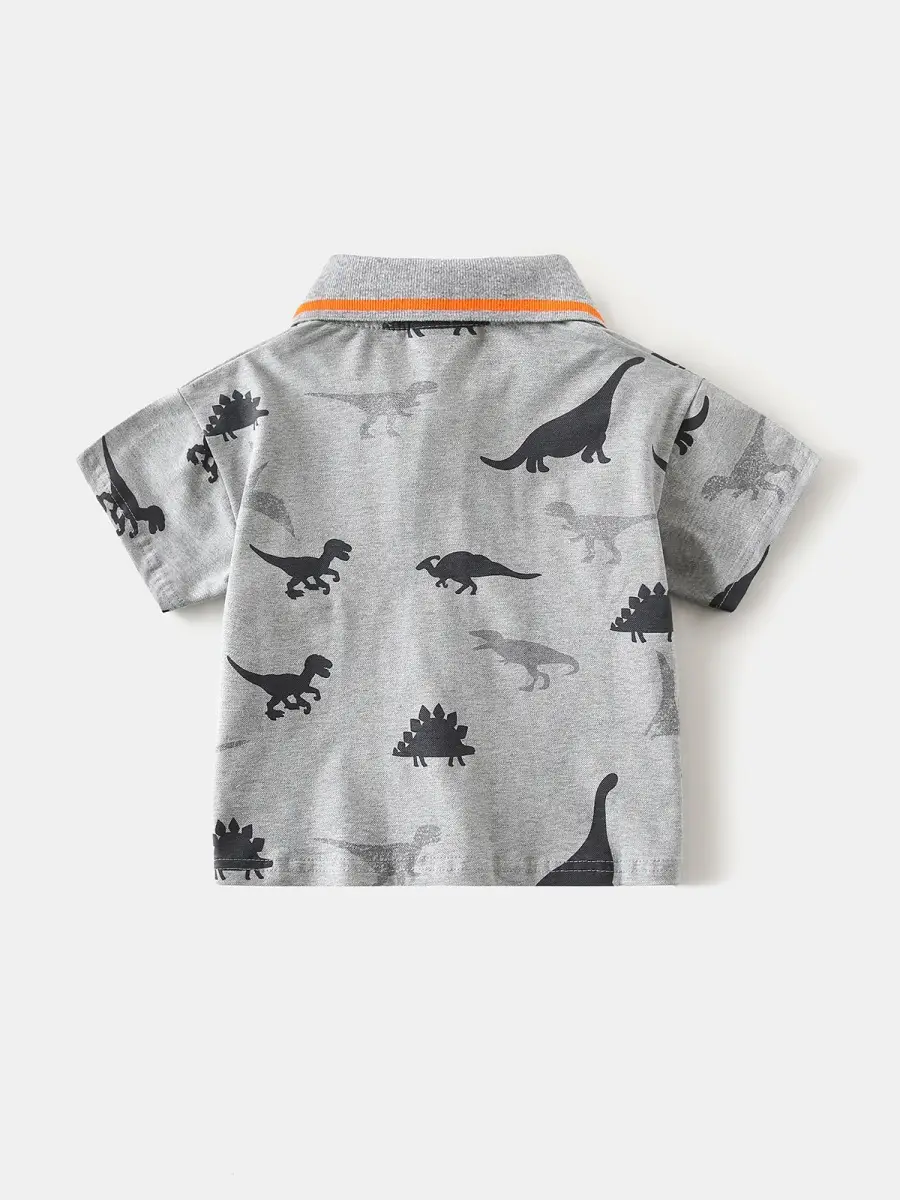 Kids Dinosaur Print Polo Shirt White 2026 Summer - Image 7