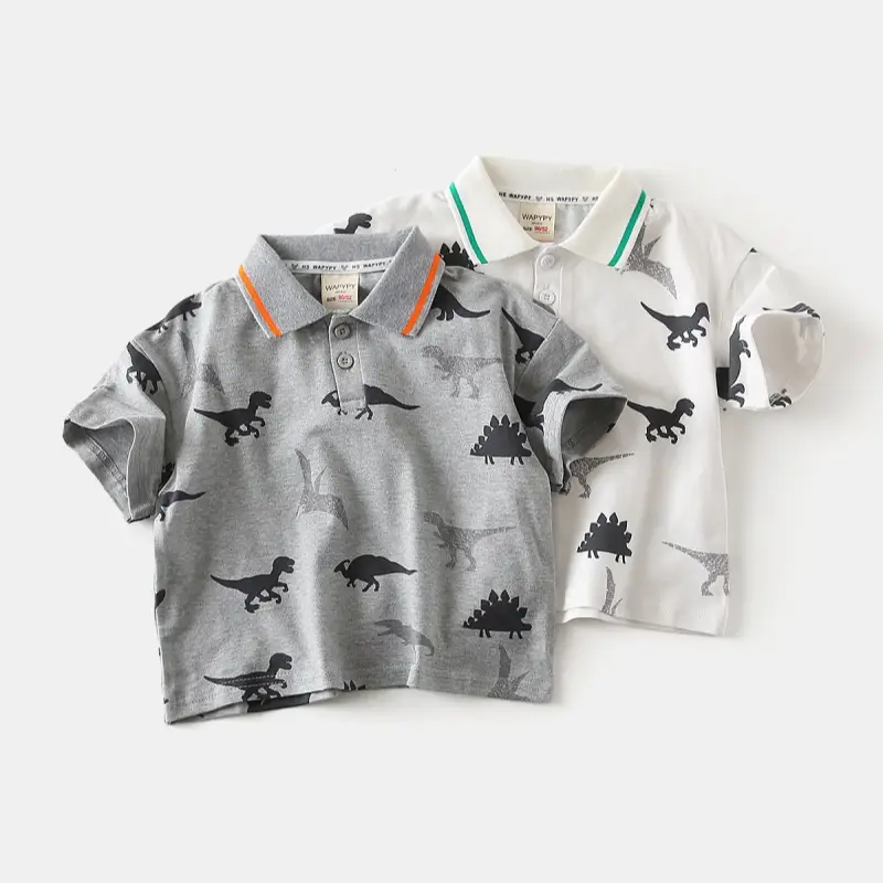 Kids Dinosaur Print Polo Shirt White 2026 Summer — feature 1