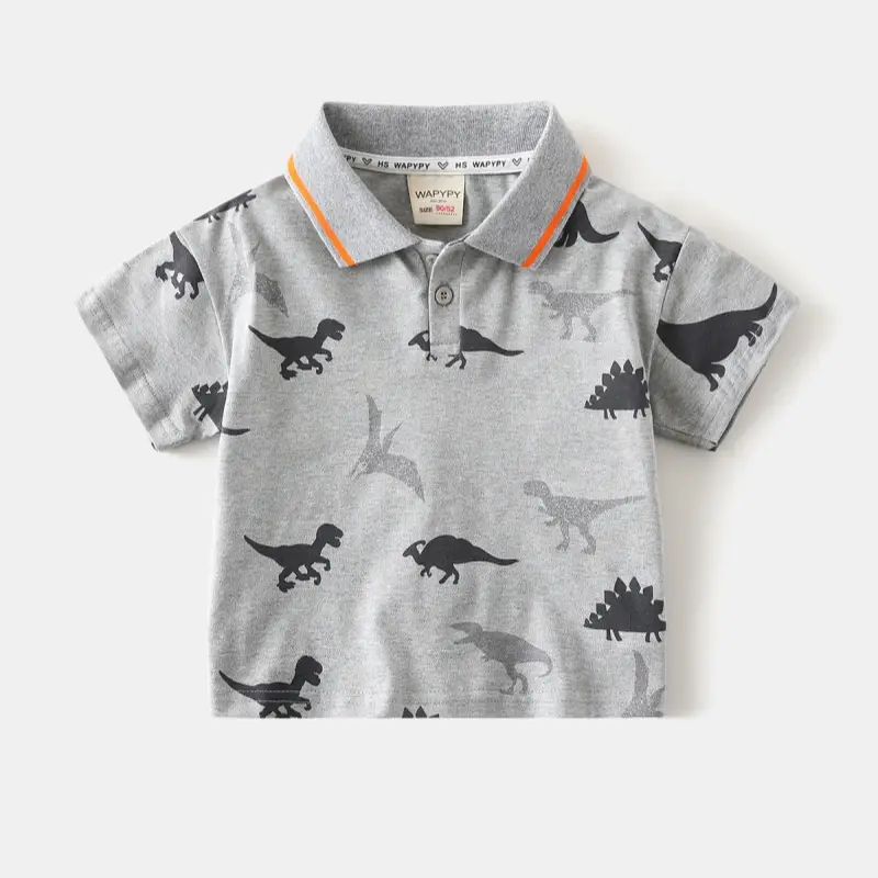 Kids Dinosaur Print Polo Shirt White 2026 Summer - Image 2