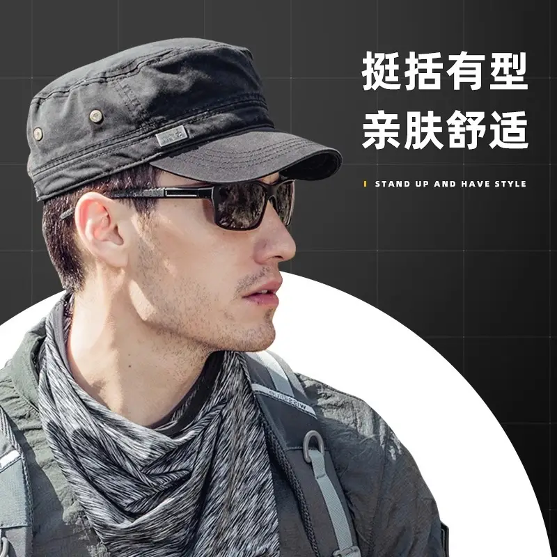 Men Cotton Peaked Cap with Neck Warmer Green