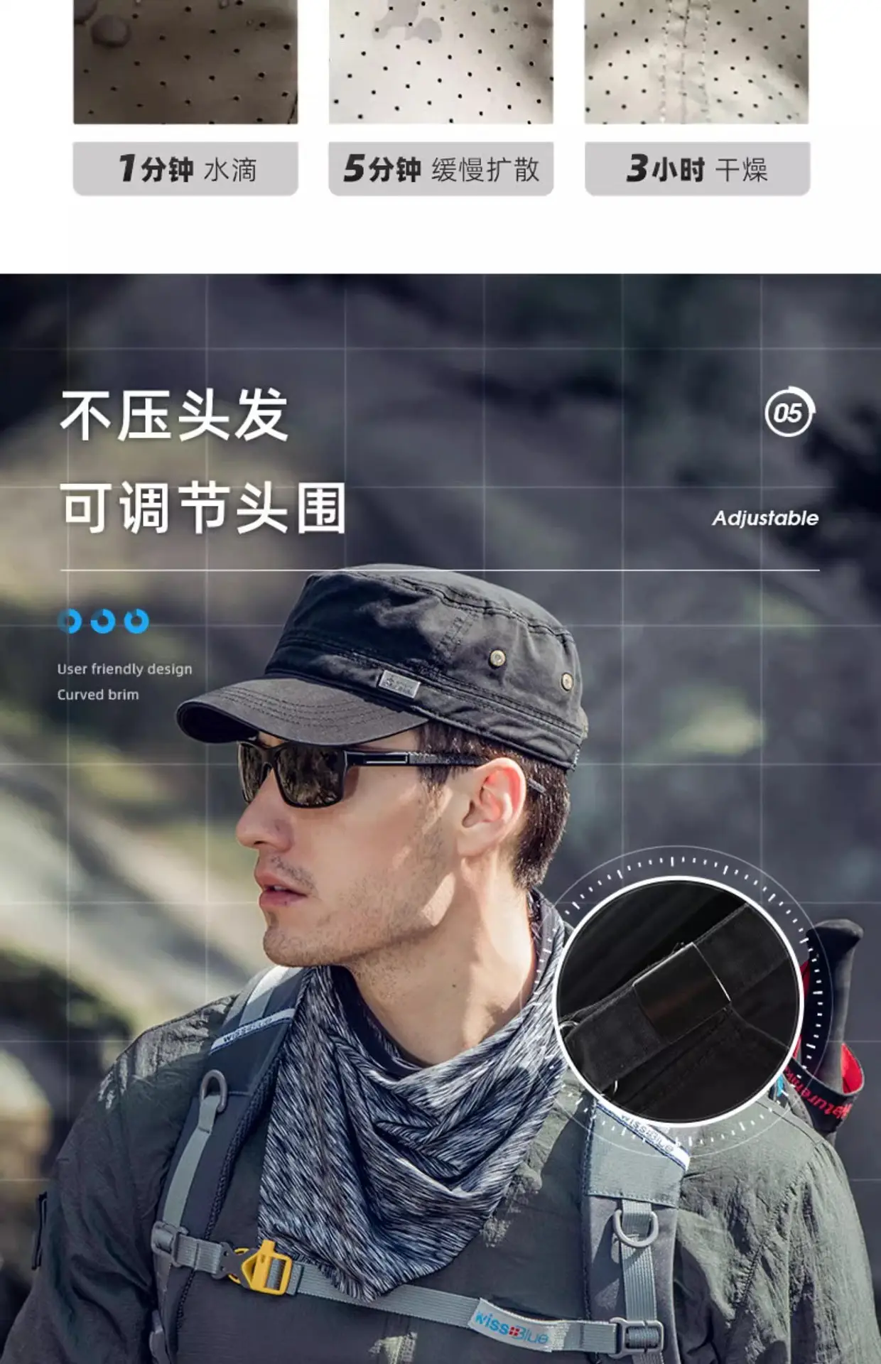 Men Cotton Peaked Cap with Neck Warmer Green — feature 15