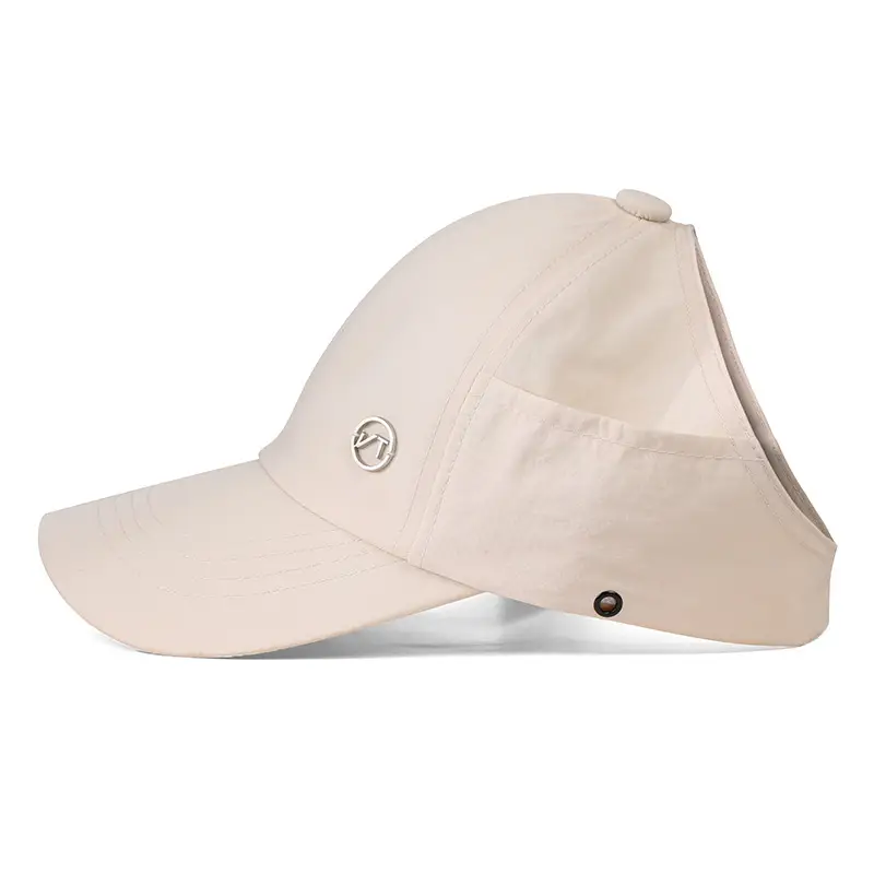Women's Beige Peaked Cap with Side Pockets