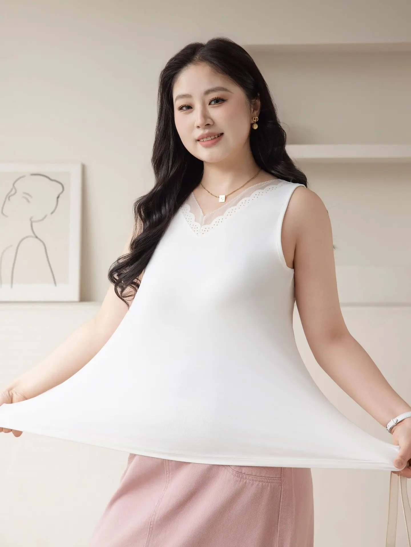 White Camisole V-Neck Sleeveless Base Layer for Women - Image 2