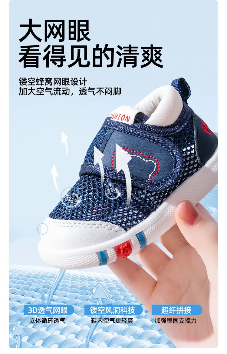 Kids Sneakers Navy Blue Velcro 10-3Yr Soft Soled — feature 3