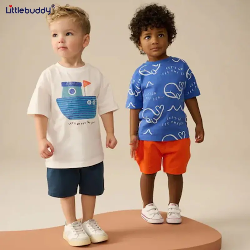 Dolphin Print Boys Summer T-Shirt Shorts Set - Image 3