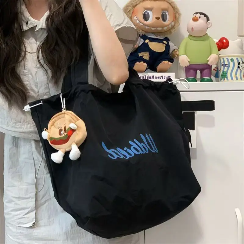 Women's Cartoon Design Canvas Tote Bag with Drawstring Closure — feature 6