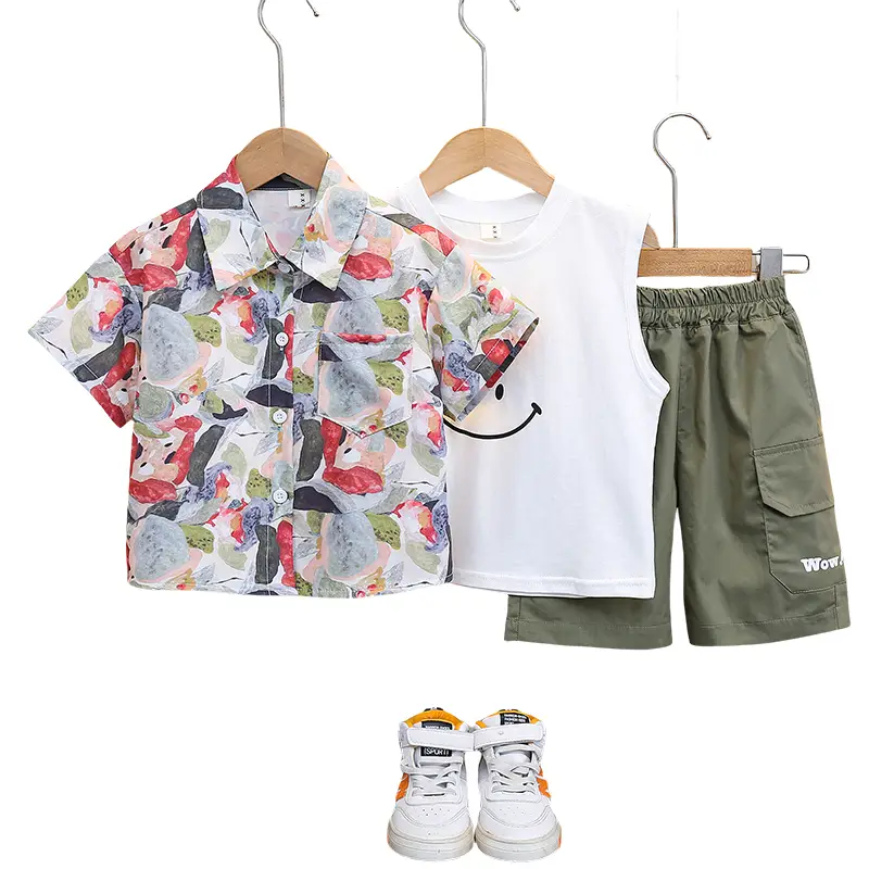 Boys 2-Piece Summer Suit Floral Cotton Green Cargo - Image 7