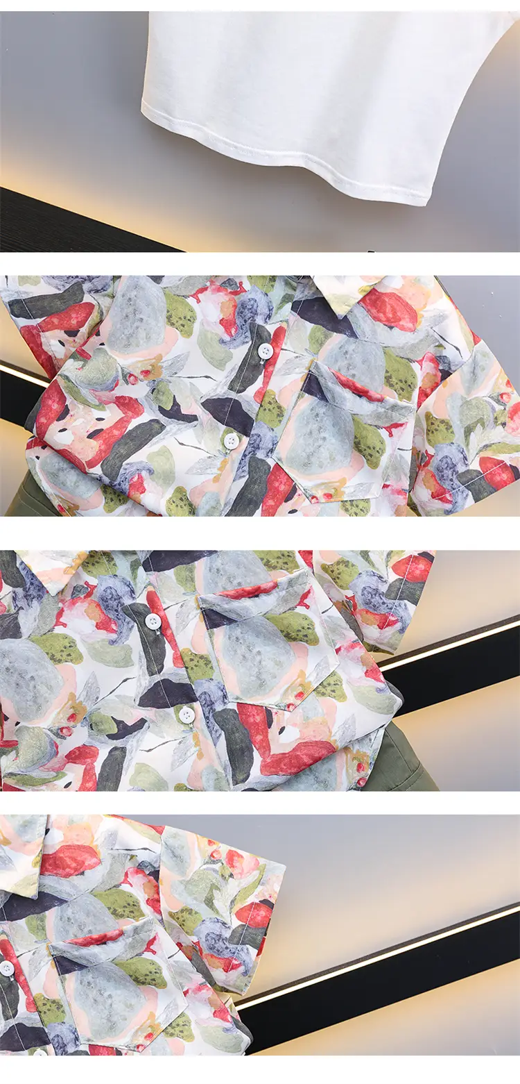 Boys 2-Piece Summer Suit Floral Cotton Green Cargo — feature 10