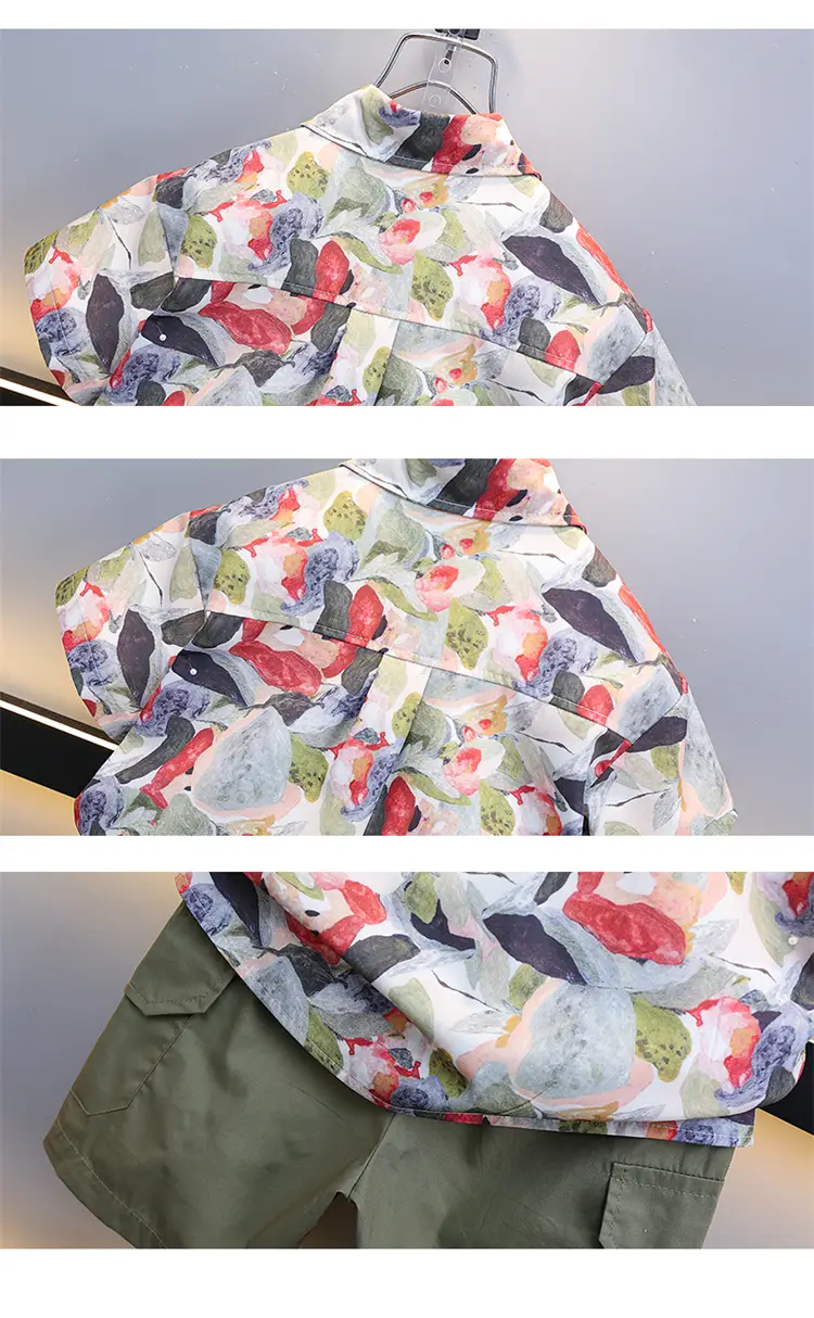 Boys 2-Piece Summer Suit Floral Cotton Green Cargo — feature 12