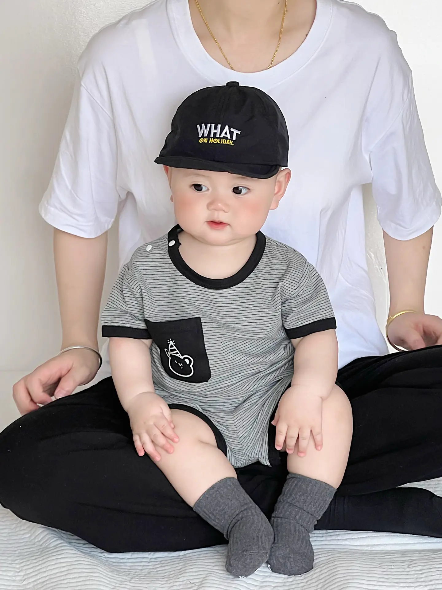 Baby Short Sleeve Striped T-Shirt Shorts Set Light Blue - Image 5