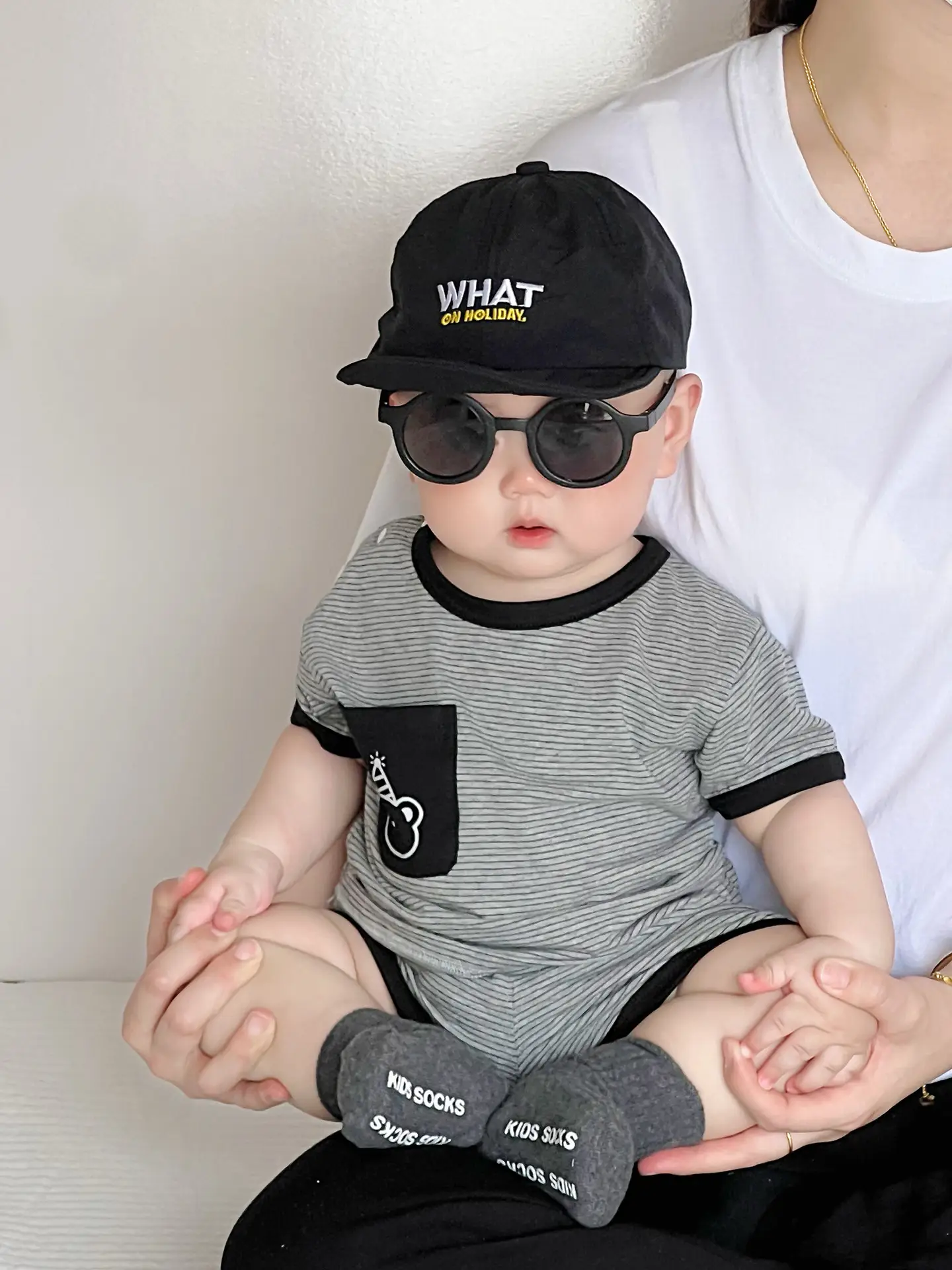 Baby Short Sleeve Striped T-Shirt Shorts Set Light Blue - Image 6