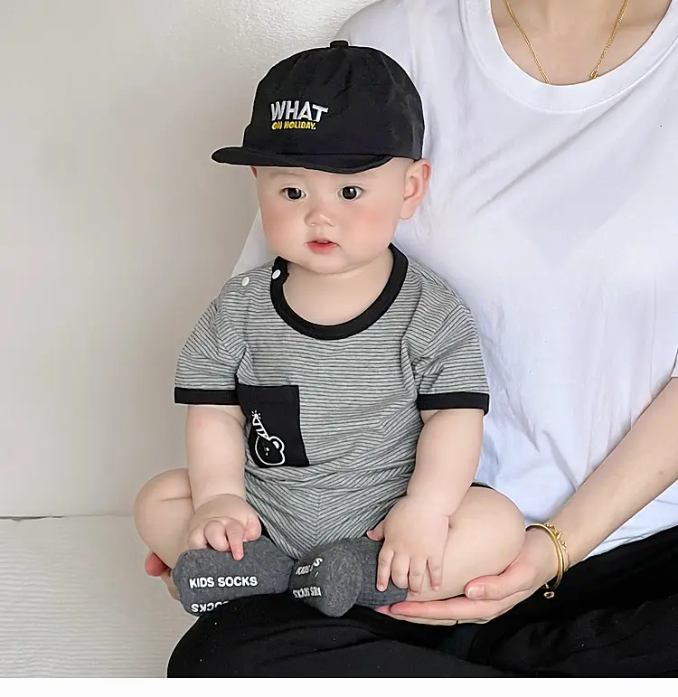 Baby Short Sleeve Striped T-Shirt Shorts Set Light Blue — feature 3
